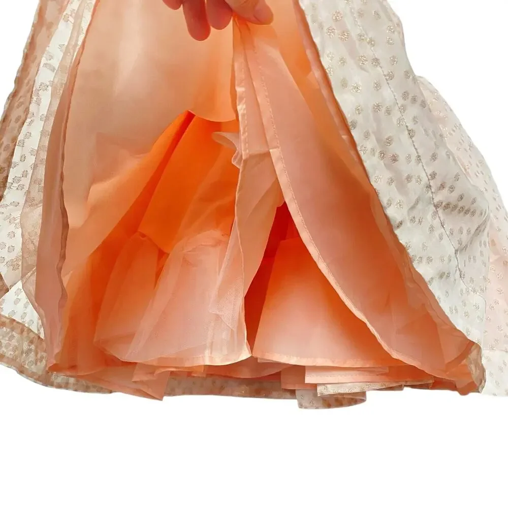 Janie and Jack Beautiful Peach Easter Overlay Dress Size 3 Girls Pleated‎